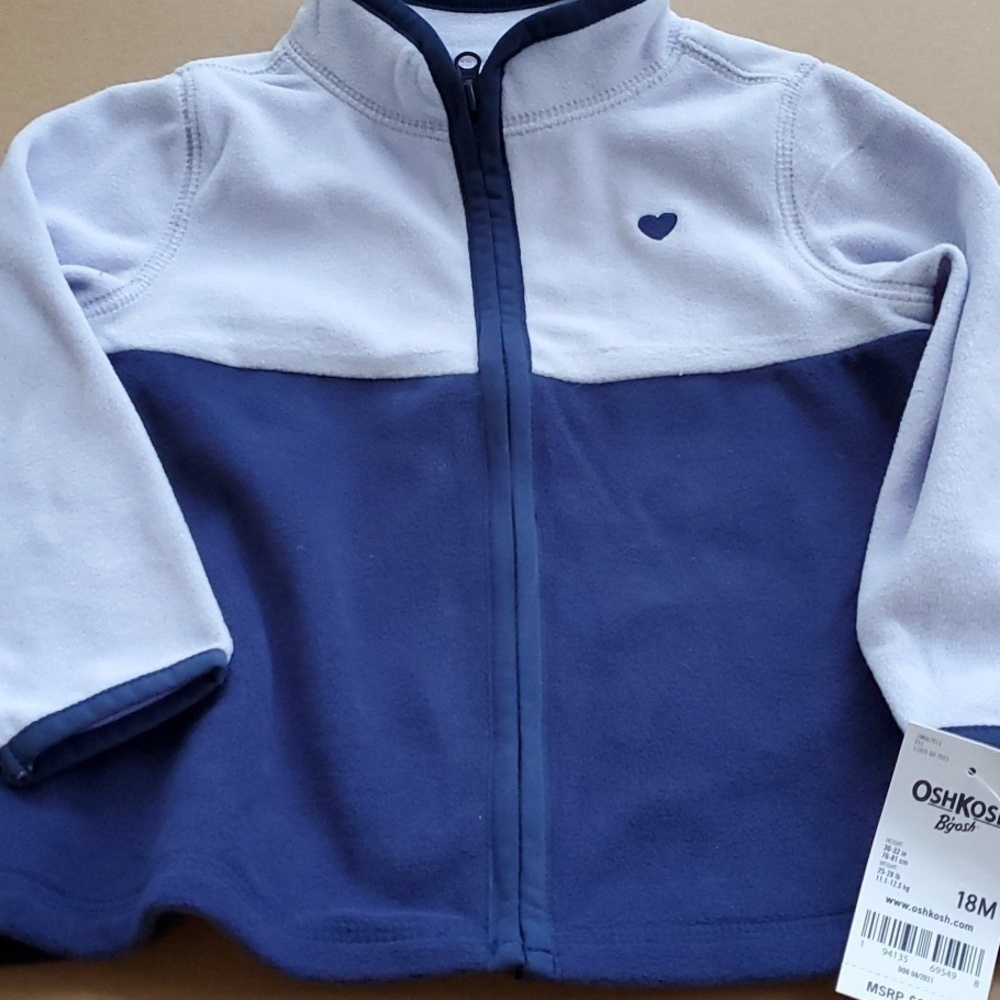 OshKosh B'gosh NWT 2 tone blue fleece zip up jacket size 18 month